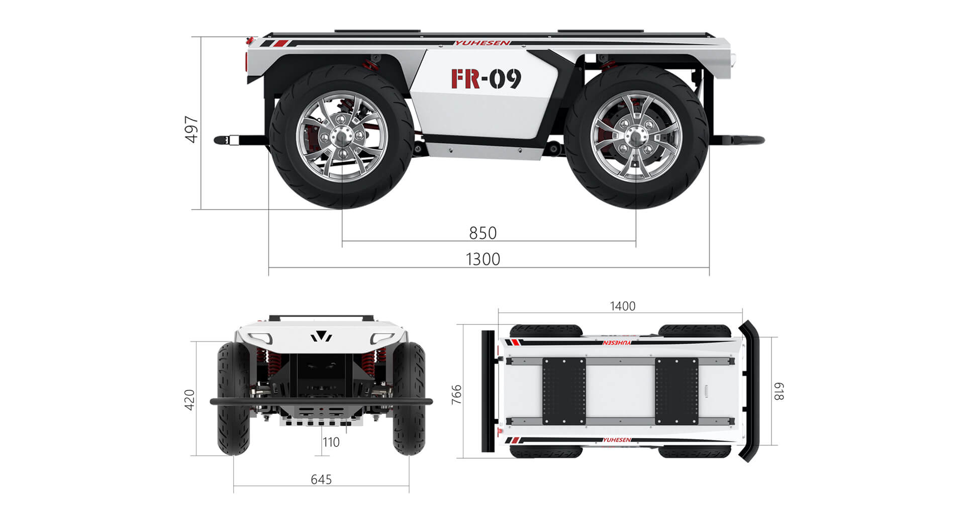 YUHESEN Ackermann steering UGV FR-09 Pro wheeled robot